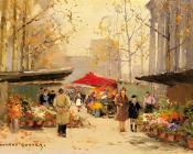 Flower Stalls by the Madeleine - 爱德华·科尔特斯